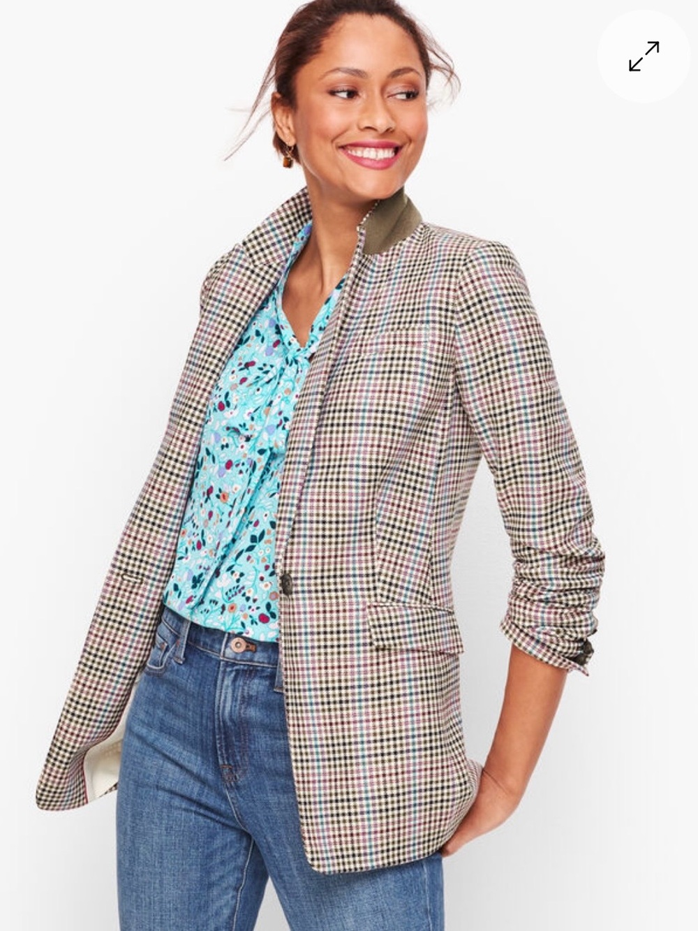 Talbots Long Blazer Multi Color Check Plaid